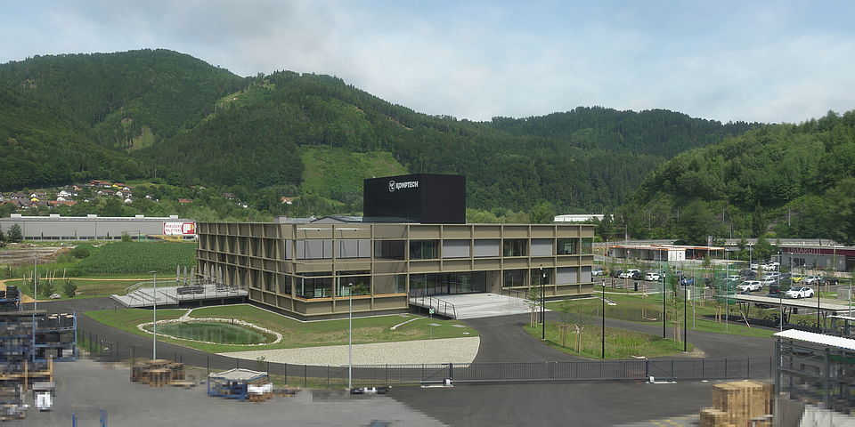 Livebild Baukamera 1 - Webcam 'Gesamtpanorama Südseite' - Baustelle Neubau Headquarter Komptech Frohnleiten (ca. 5 Minuteninterval)