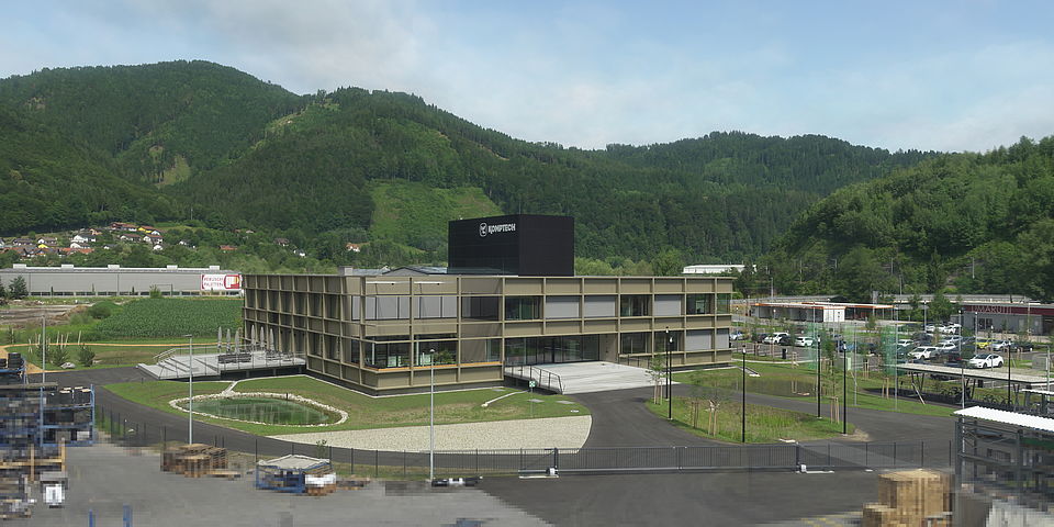 Livebild Baukamera 1 - Webcam 'Gesamtpanorama Südseite' - Baustelle Neubau Headquarter Komptech Frohnleiten (ca. 5 Minuteninterval)